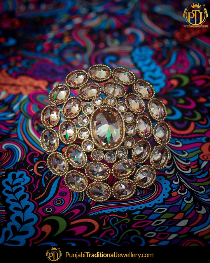 Gold Finished Champagne Stone Ring | Punjabi Traditional Jewellery Exclusive