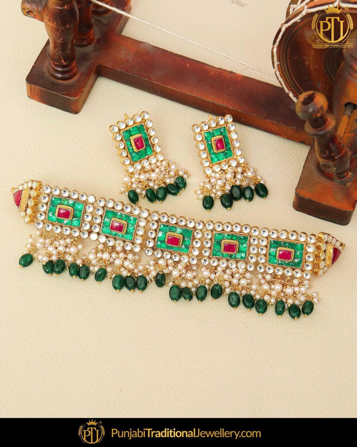 Rubby Emerald Kundan Pearl Necklace Set | Punjabi Traditional Jewellery Exclusive