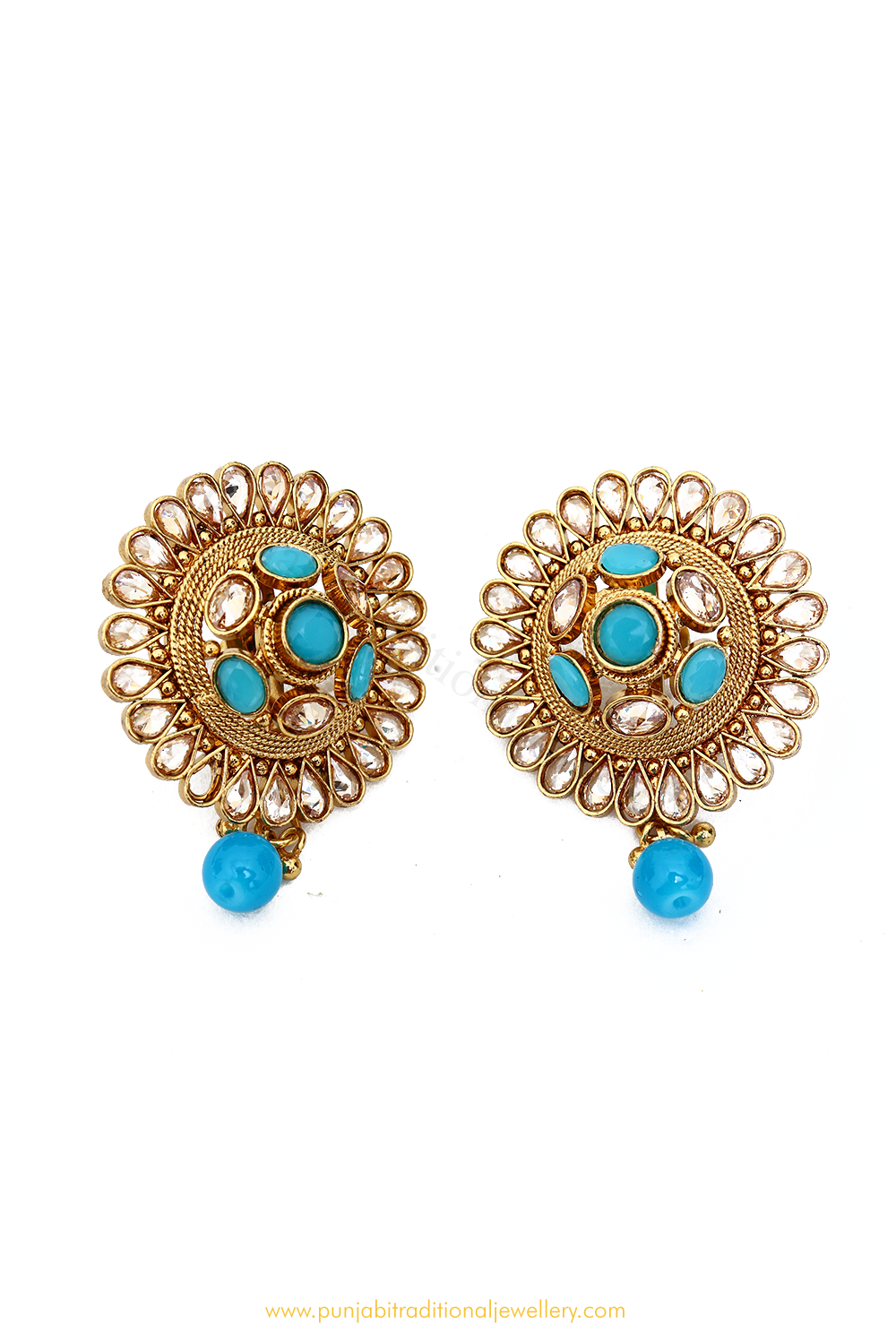 Antique Gold Finished Firoza Polki Studs By PTJ