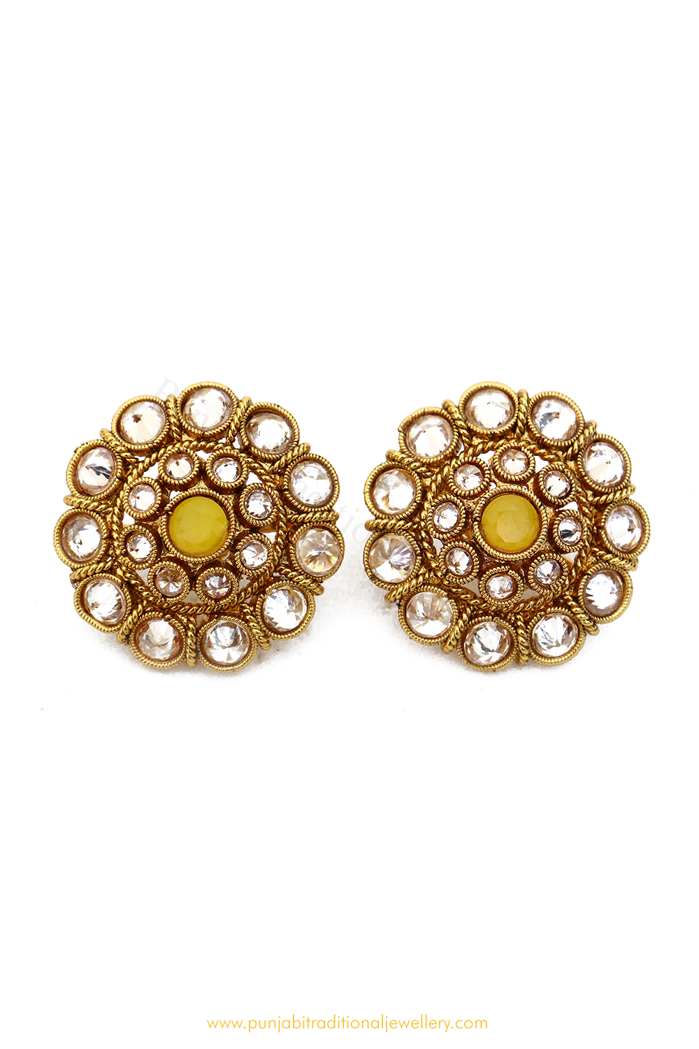 Antique Gold Finished Polki Studs By PTJ