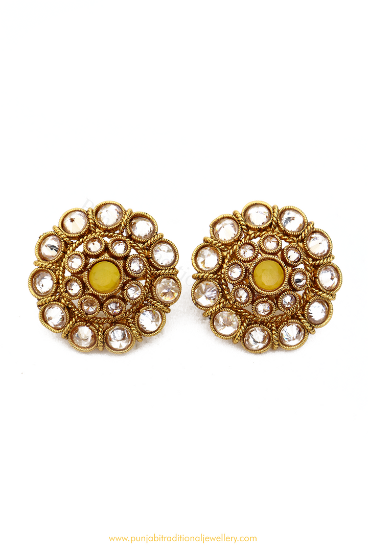 Antique Gold Finished Polki Studs By PTJ