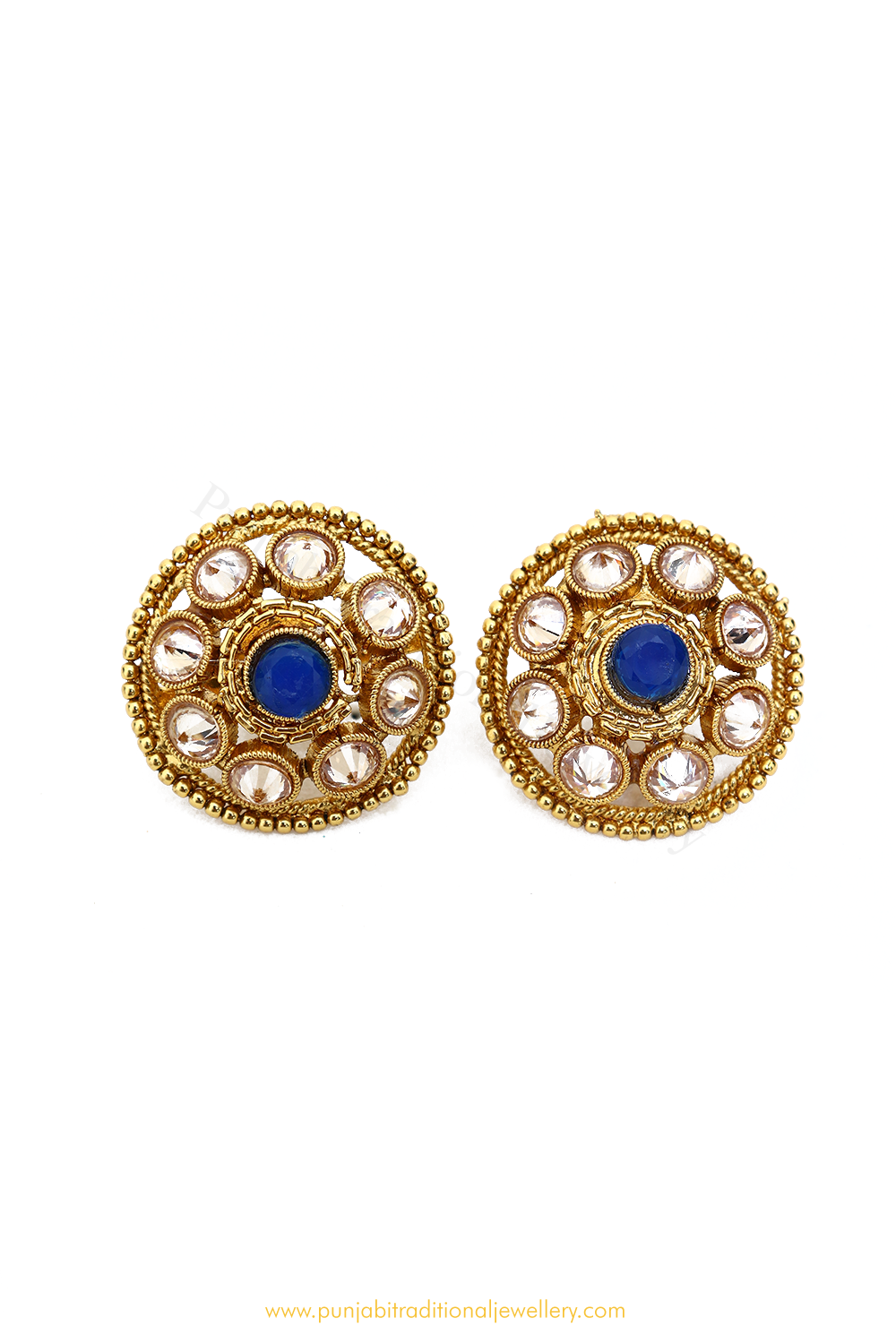 Antique Gold Finished Blue Polki Studs By PTJ