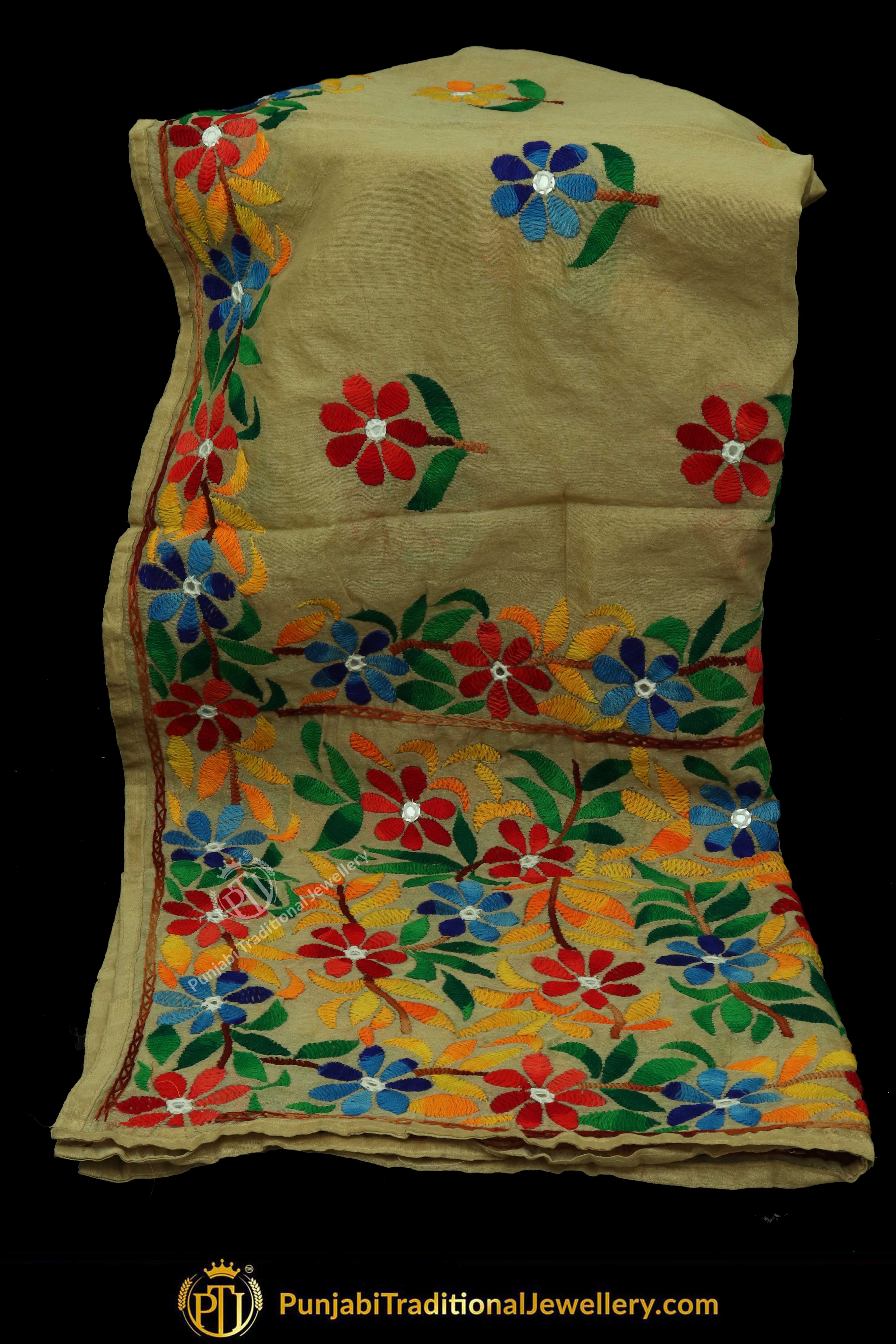 Multi Color Pure Phulkari Dupatta By Punjabi Traditional Jewellery