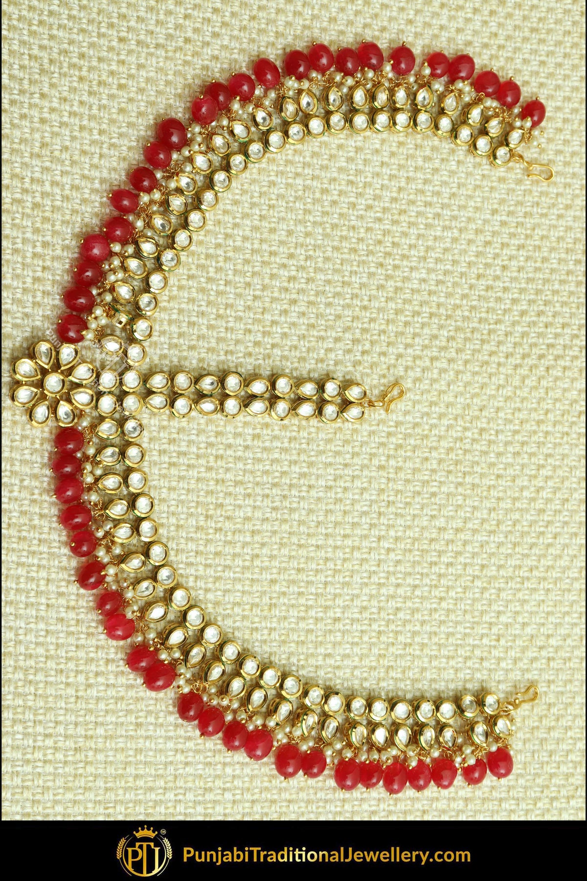 Gold Finished Kundan Rubby Pearl Matha Patti | Punjabi Traditional Jewellery Exclusive