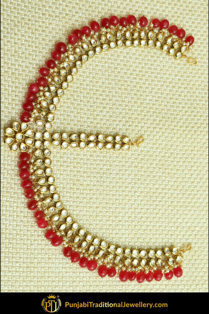 Gold Finished Kundan Rubby Pearl Matha Patti | Punjabi Traditional Jewellery Exclusive