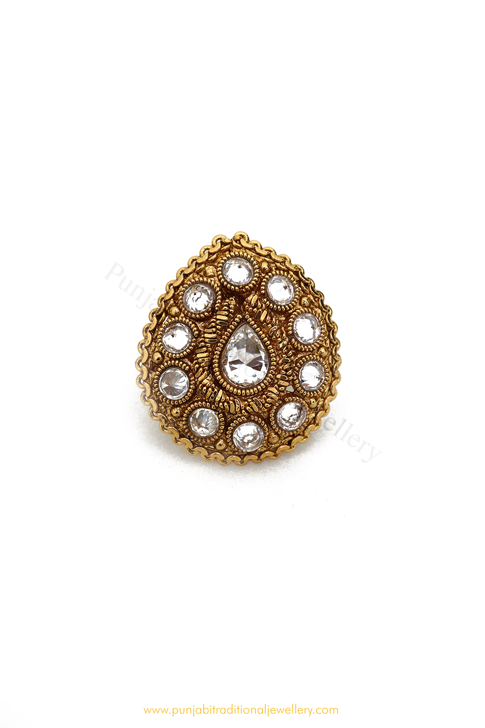 Gold Finished Navratan Kundan Ring By PTJ