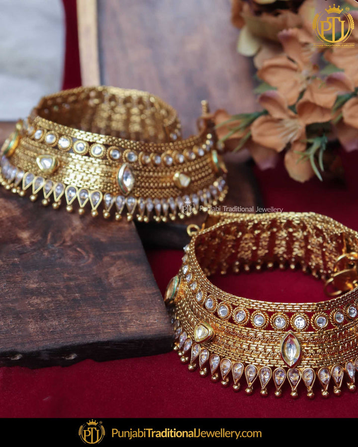 Gold Finished Pearl Polki / Kundan Payal | Punjabi Traditional Jewellery Exclusive