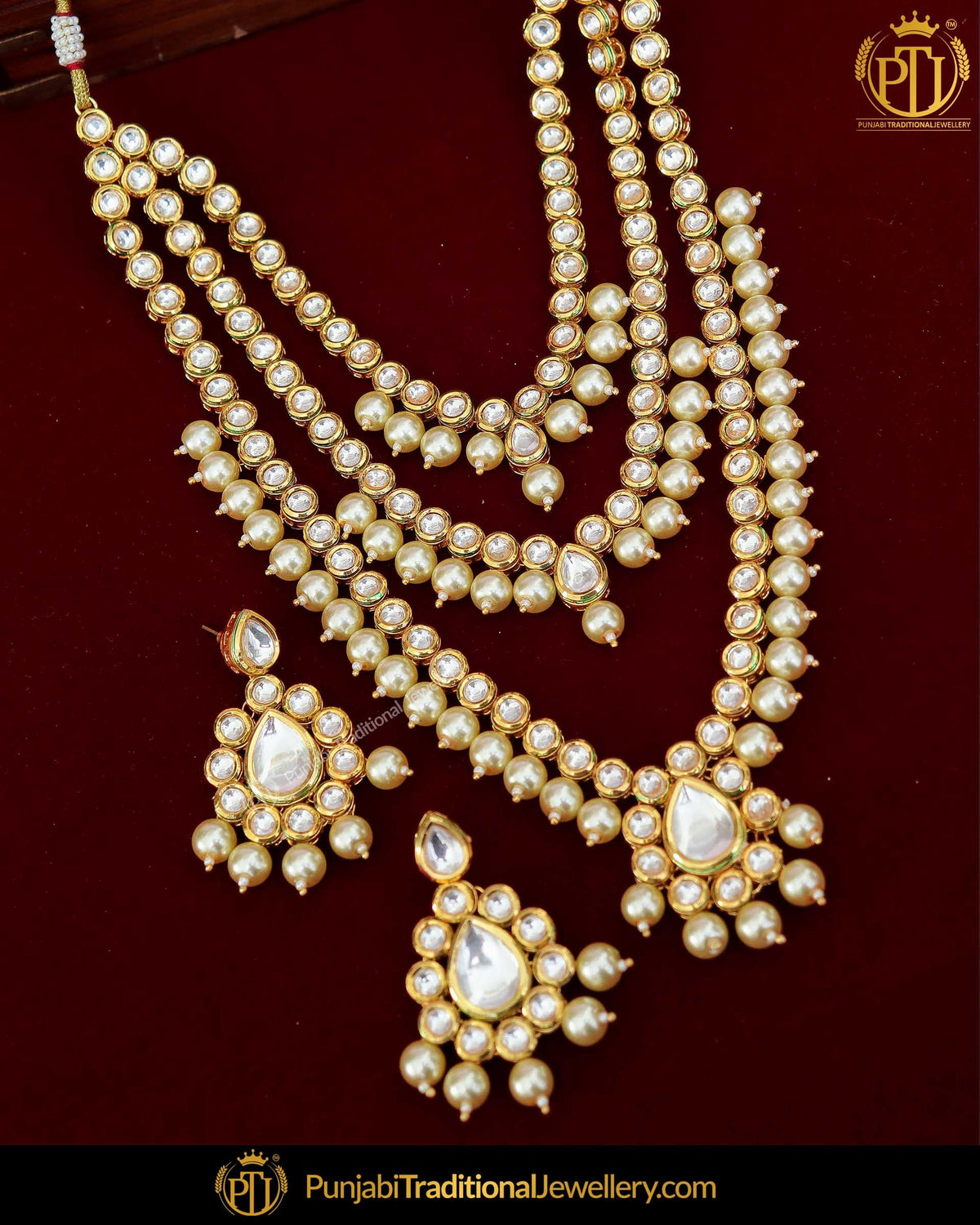 Gold Finished Pearl Kundan Bridal Long Necklace Set | Punjabi Traditional Jewellery Exclusive