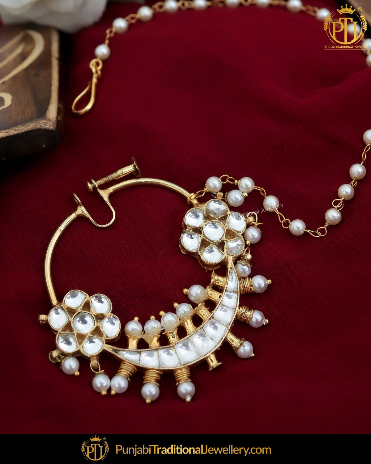 Gold Finished Pearl  Kundan Nath | Punjabi Traditional Jewellery Exclusive