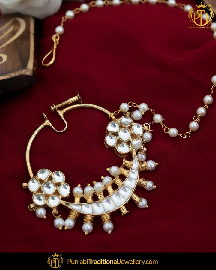 Gold Finished Pearl  Kundan Nath | Punjabi Traditional Jewellery Exclusive
