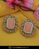 Gold Finished Peach Champagne Stone Stud Earrings | Punjabi Traditional Jewellery Exclusive