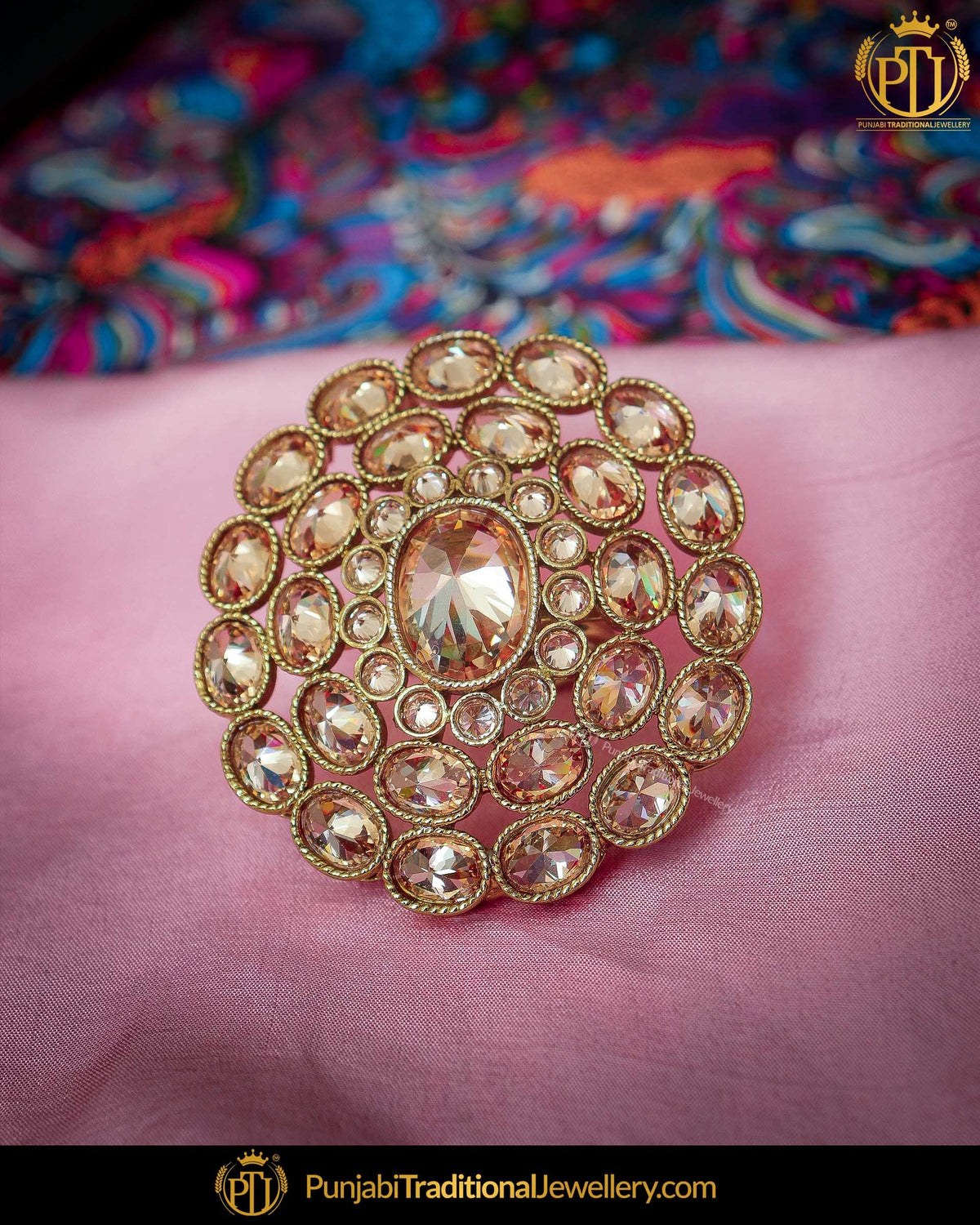 Gold Finished Champagne Stone Ring | Punjabi Traditional Jewellery Exclusive