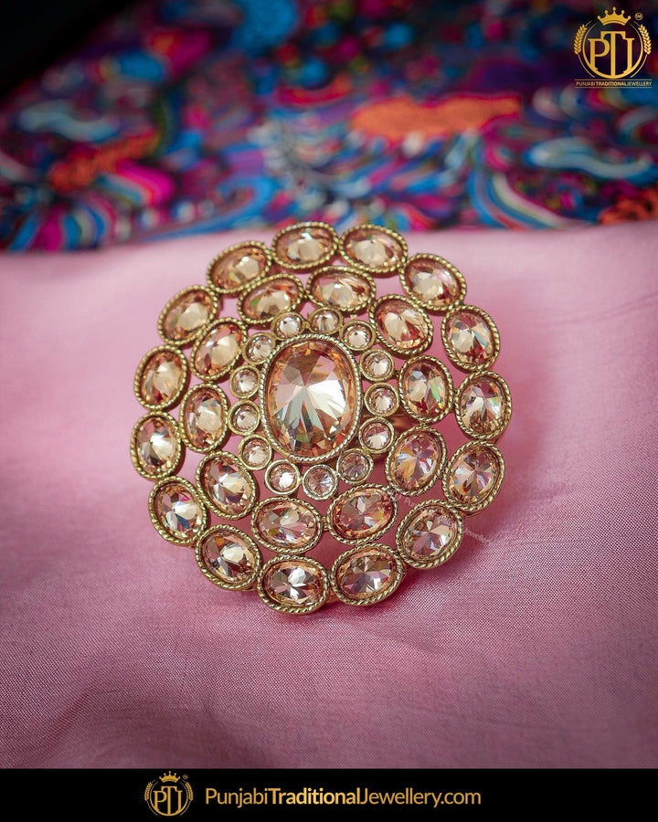 Gold Finished Champagne Stone Ring | Punjabi Traditional Jewellery Exclusive