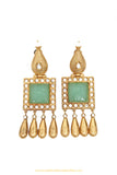 Gold Finished Mint Kundan Earrings by PTJ