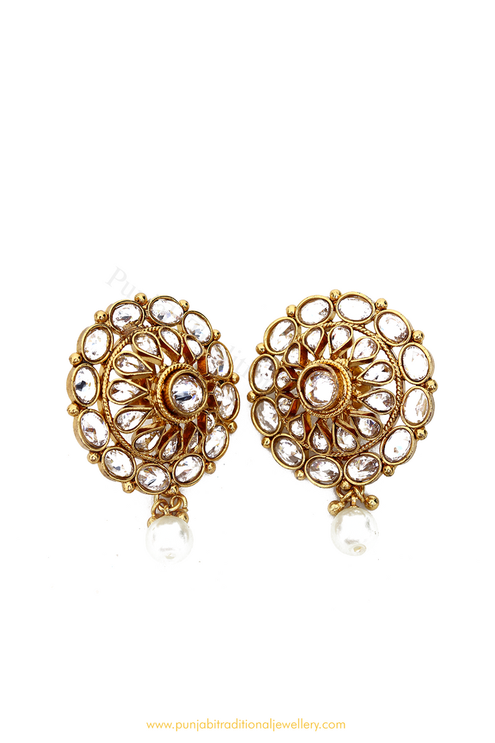 Antique Gold Finished Polki Studs By PTJ