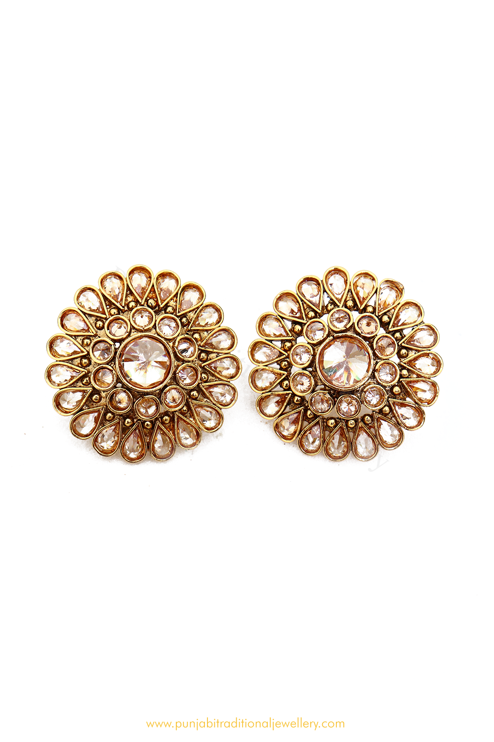 Antique Gold Finished Polki Studs By PTJ