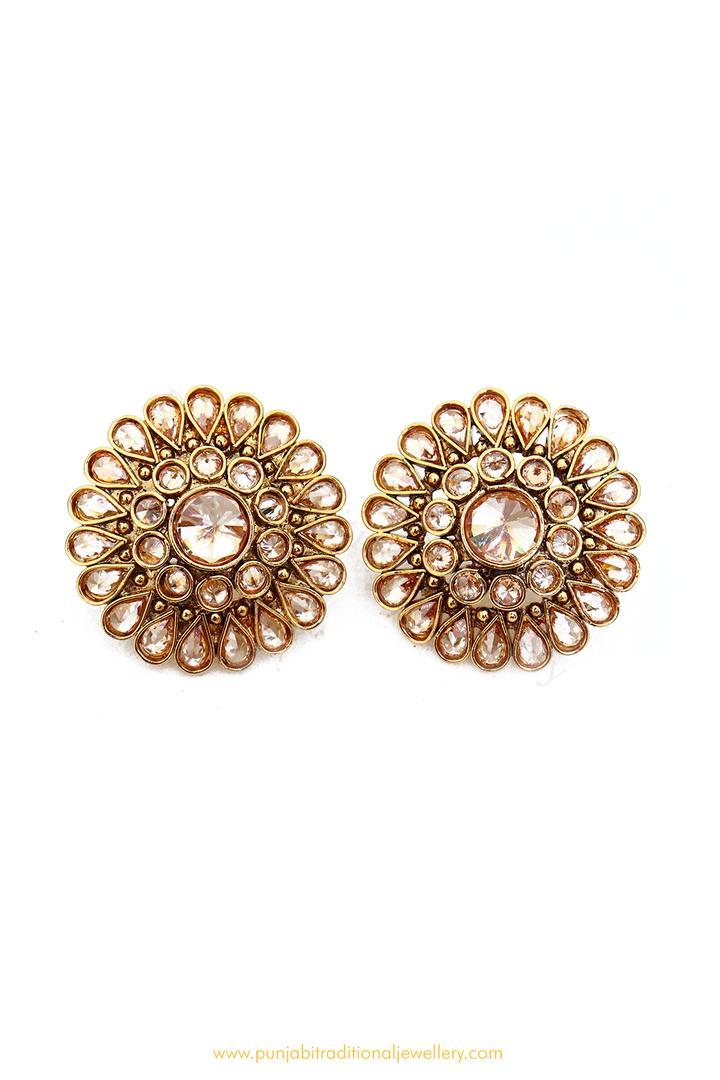 Antique Gold Finished Polki Studs By PTJ