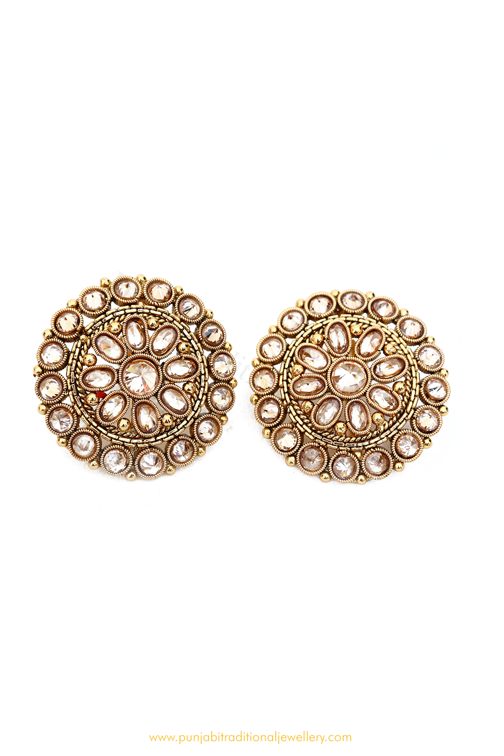 Antique Gold Finished Polki Studs By PTJ