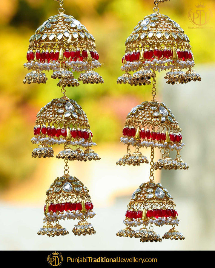 Gold Finished Kundan Stone Rubby Triple Bridal Kalire  | Punjabi Traditional Jewellery Exclusive