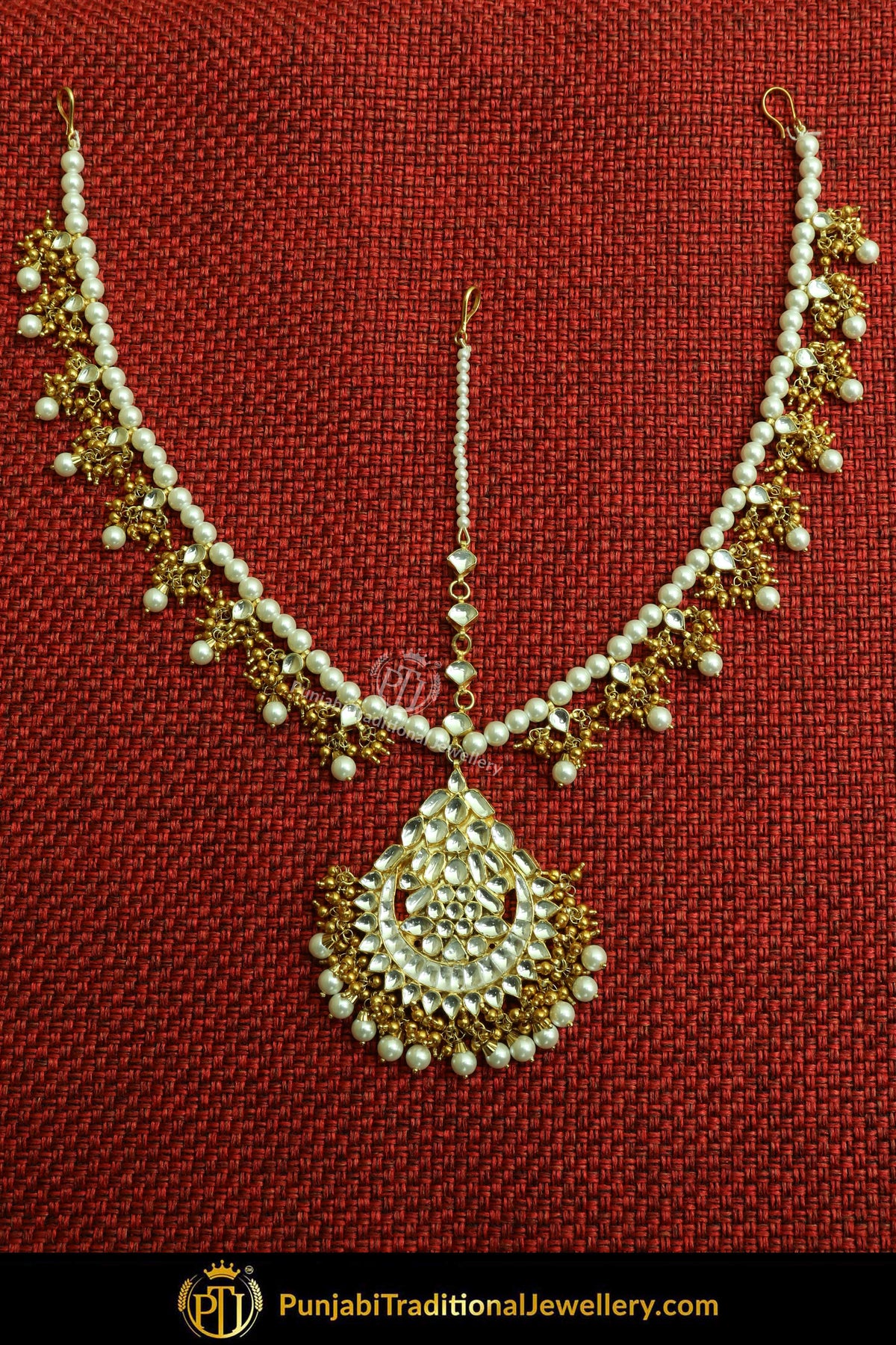 Gold Finished Kundan Pearl Matha Patti | Punjabi Traditional Jewellery Exclusive