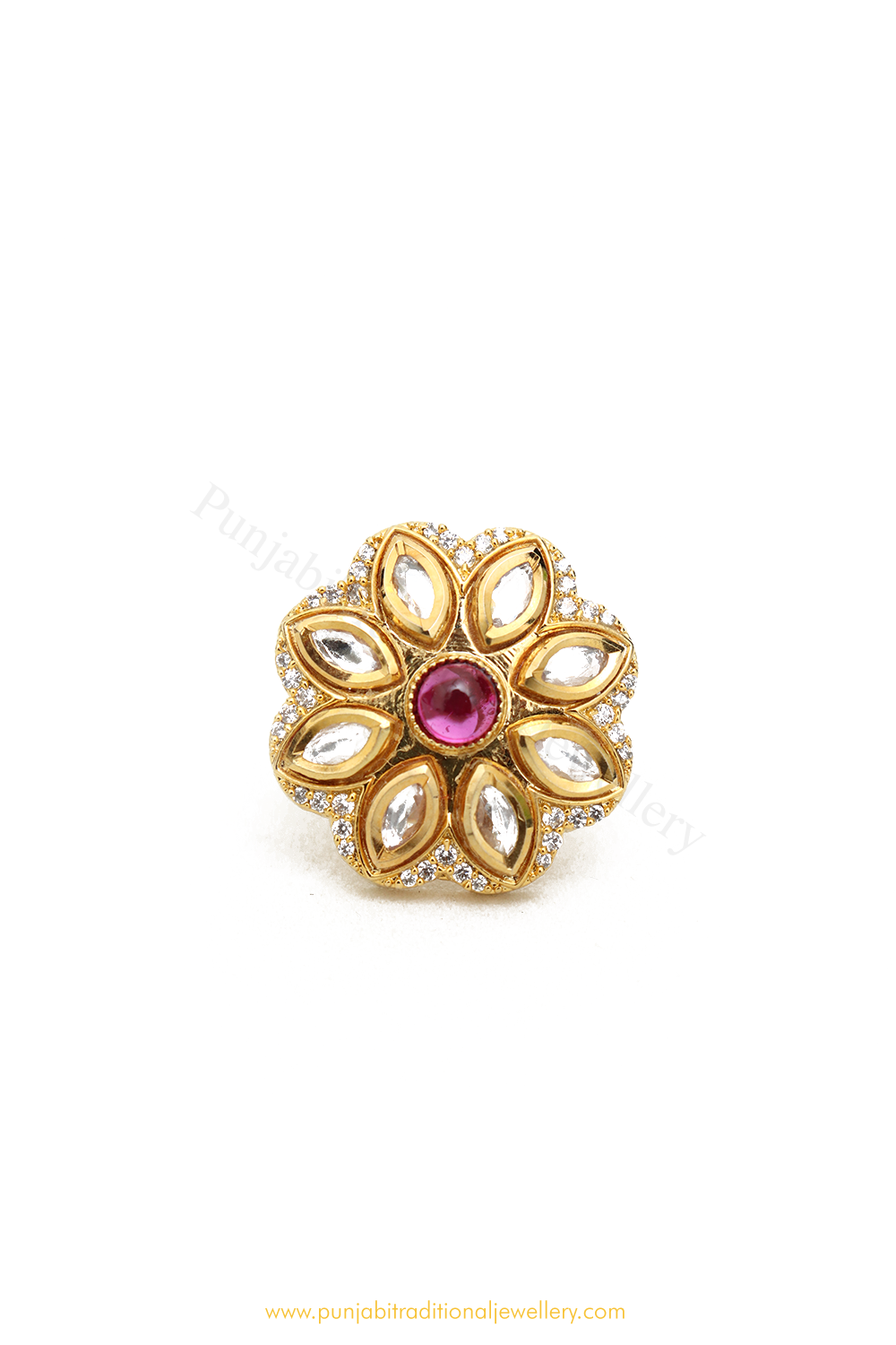 Gold Finished Navratan Kundan Ring By PTJ