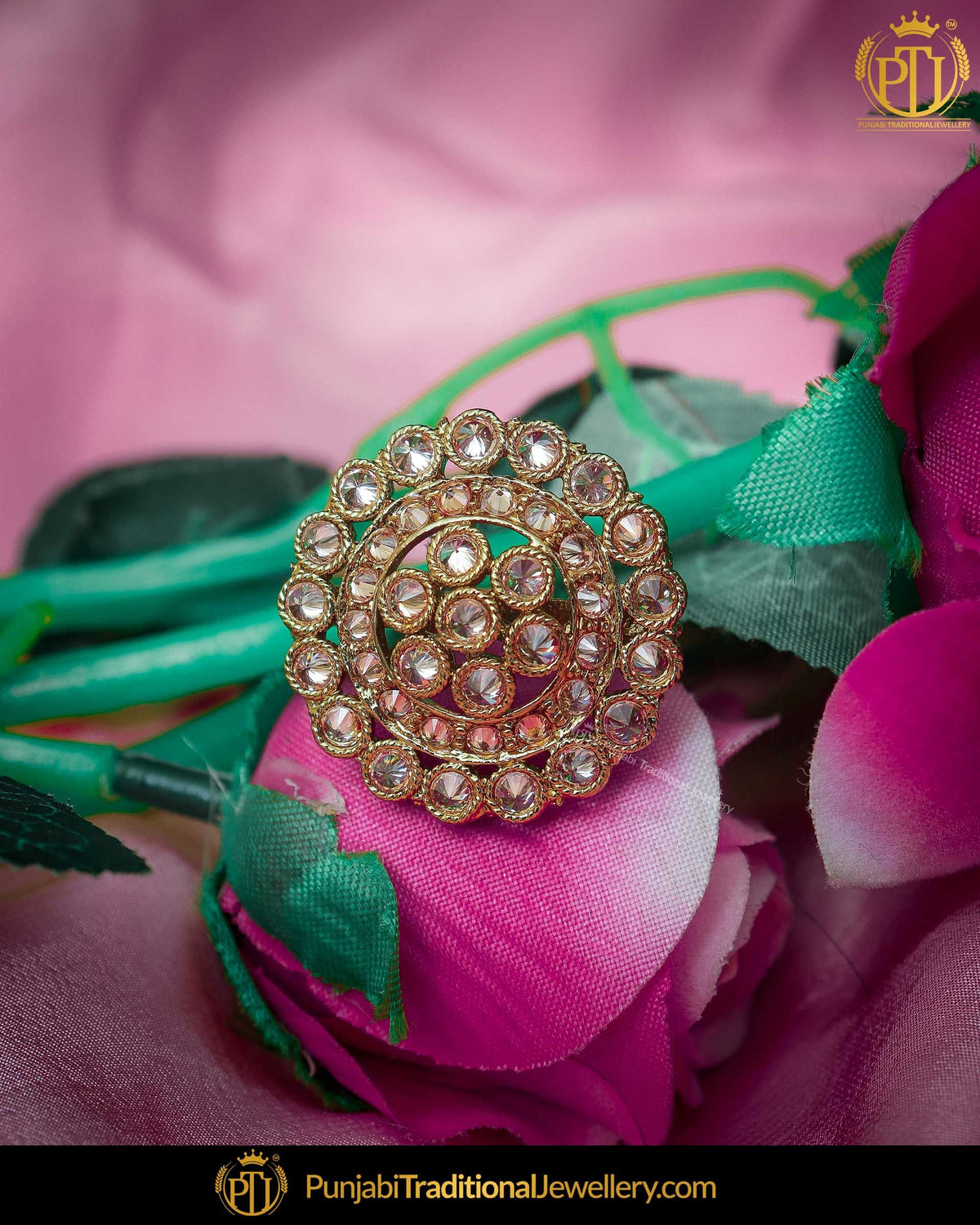 Gold Finished Champagne Stone Ring | Punjabi Traditional Jewellery Exclusive