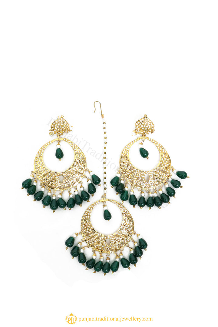 Gold Finished Earrings & Tikka Set by PTJ