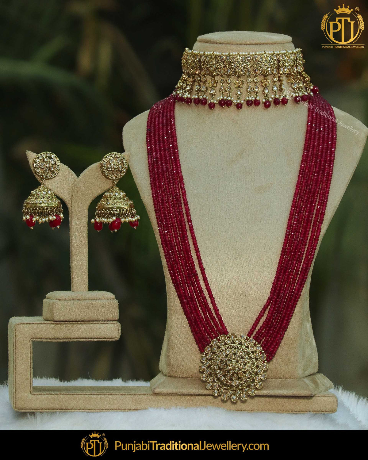 Gold Finished Rubby Pearl Kundan Bridal Choker Necklace Set | Punjabi Traditional Jewellery Exclusive