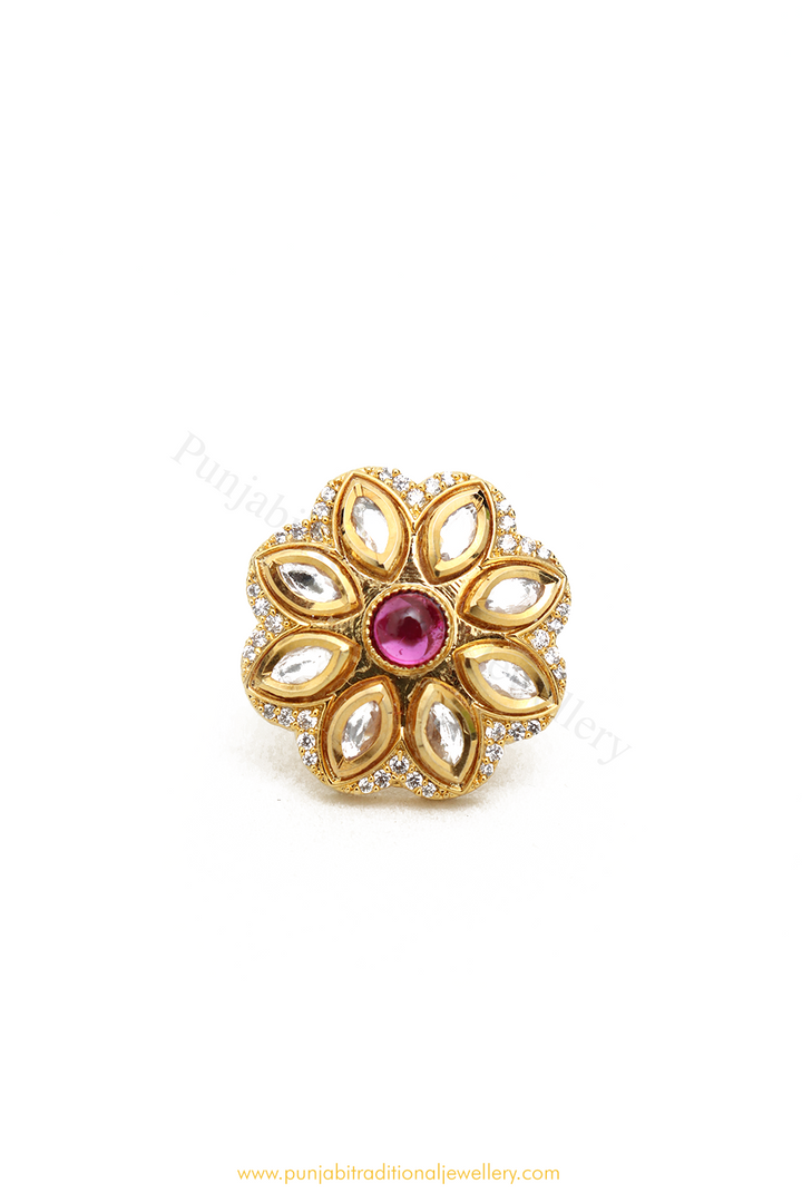 Gold Finished Kundan Ring By PTJ