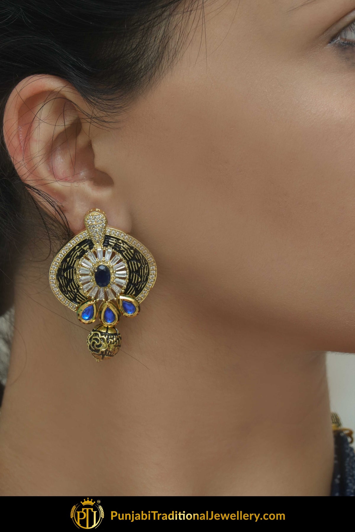 Forhana Gold Finished Blue Kundan Long Necklace Set | Punjabi Traditional Jewellery Exclusive