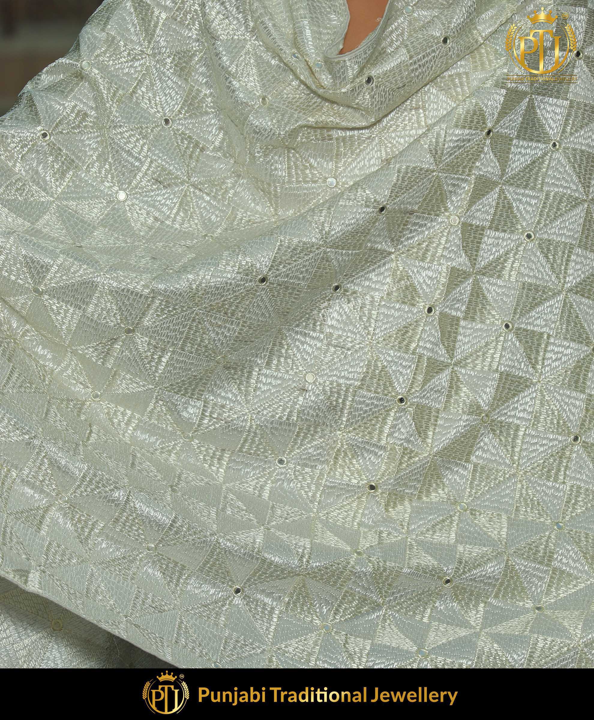 White Pure Phulkari Dupatta | Punjabi Traditional Jewellery Exclusive