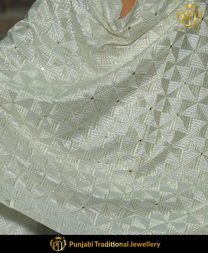 White Pure Phulkari Dupatta | Punjabi Traditional Jewellery Exclusive