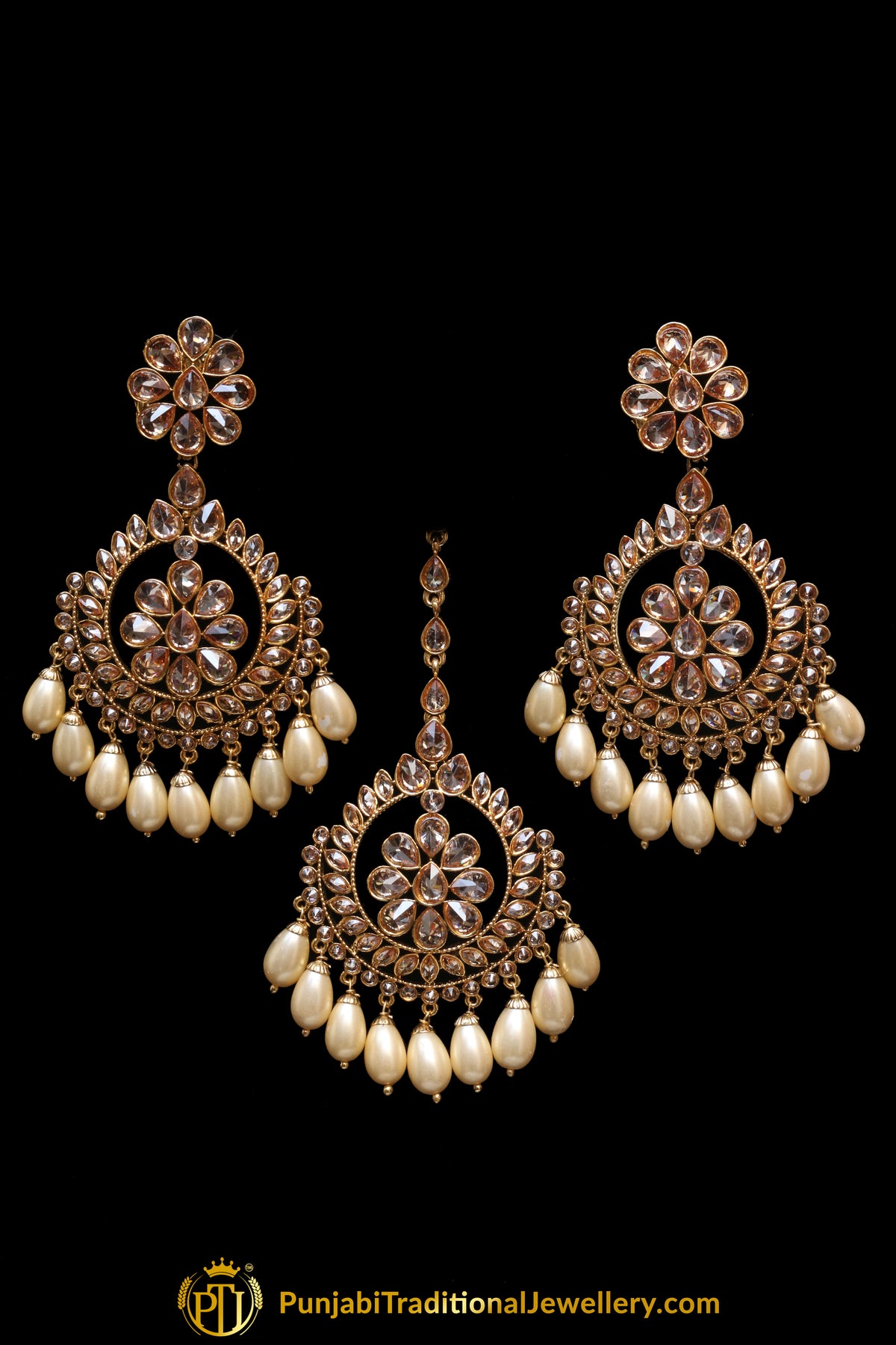 Champagne Stone Earring Tikka Set By Punjabi Traditional Jewellery