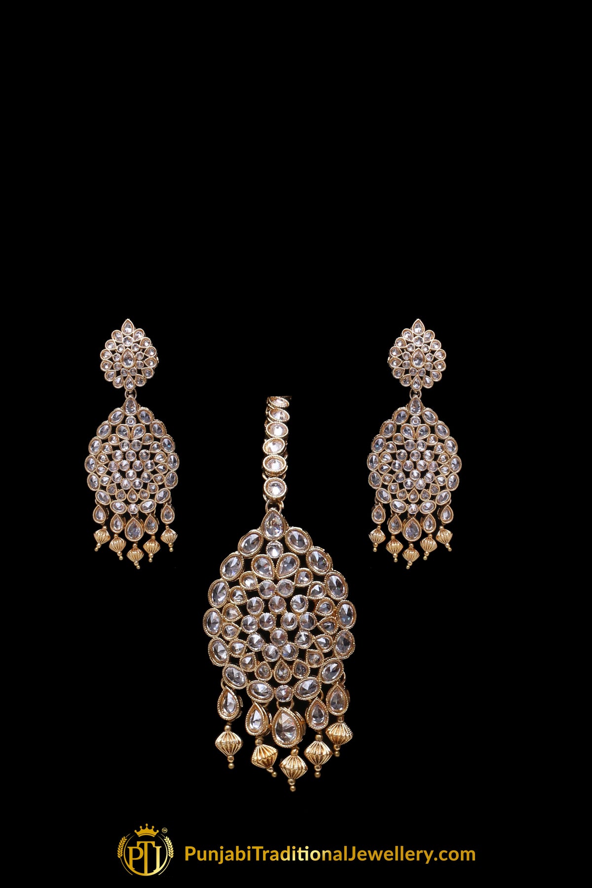 Golden Polki Necklace Set By Punjabi Traditional Jewellery
