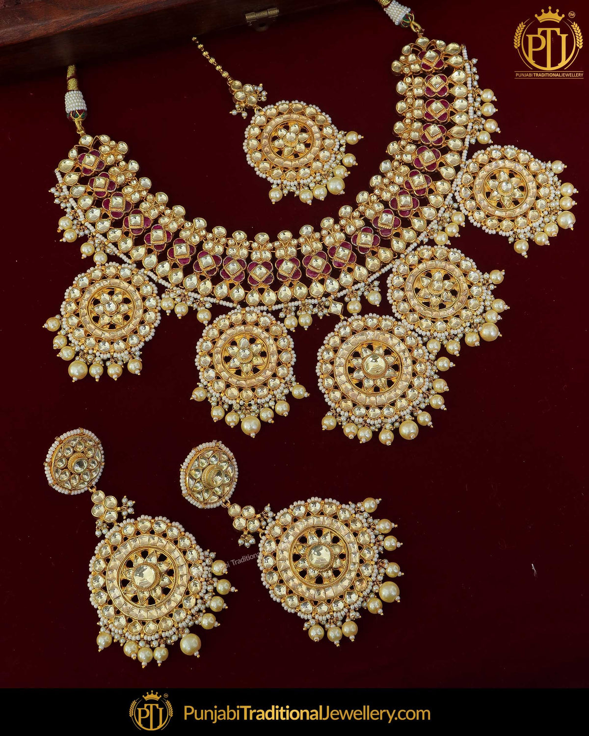 Gold Finished Rubby Kundan Bridal Necklace Set | Punjabi Traditional Jewellery Exclusive