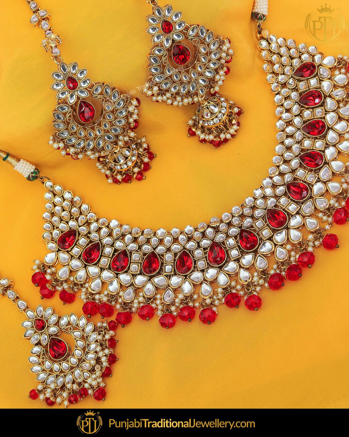 Gold Finished Rubby Kundan Pearl Choker Necklace & Sahare Earrings | Punjabi Traditional Jewellery Exclusive