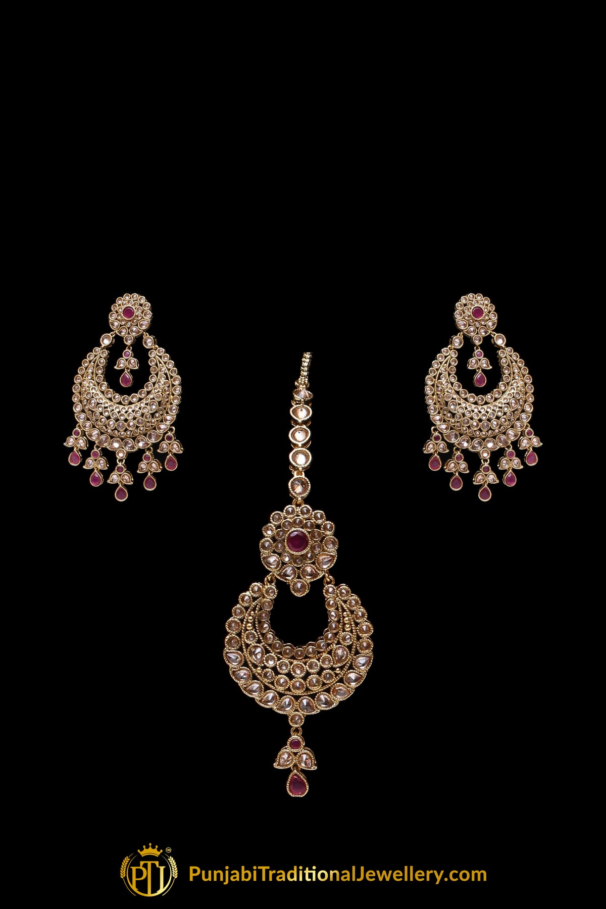 Red Pearl Champagne Stone Necklace Set By Punjabi Traditional Jewellery