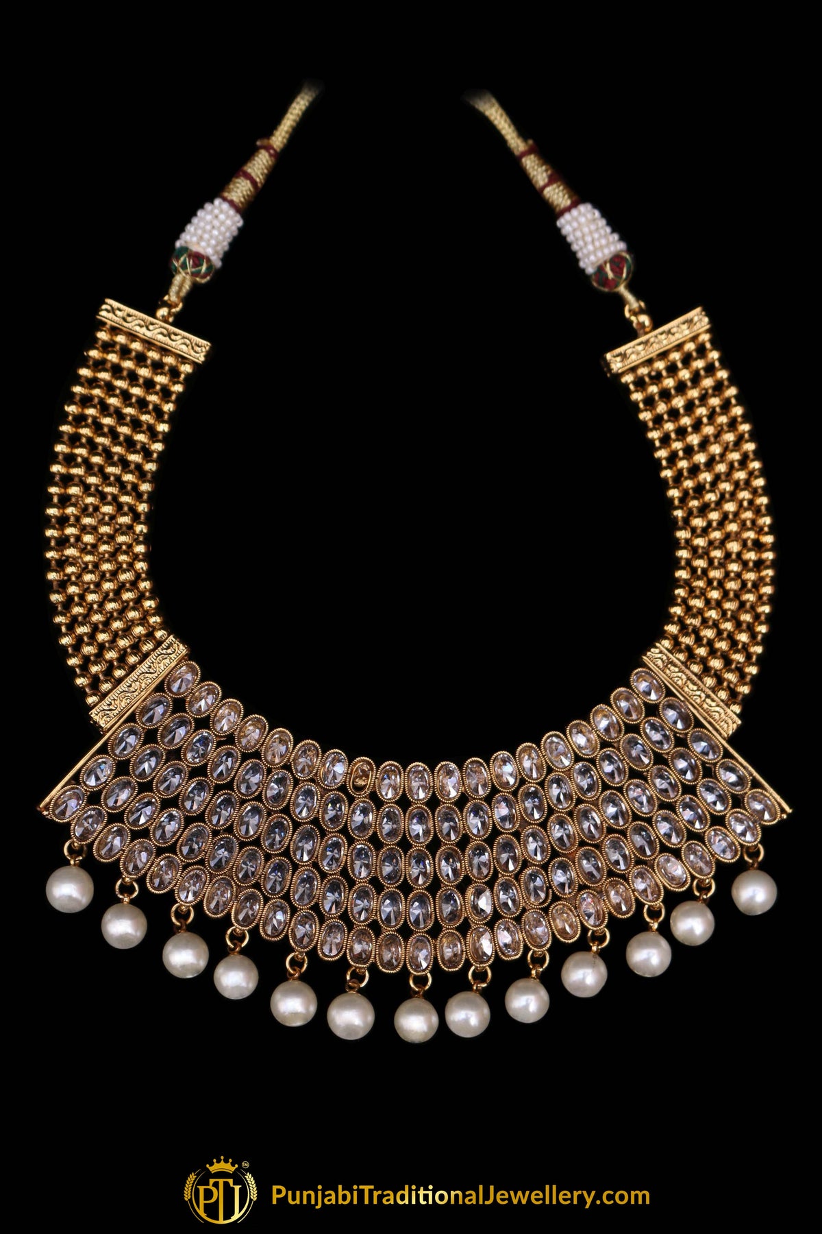 Shabhana Golden Pearl Polki Choker Necklace Set By Punjabi Traditional Jewellery