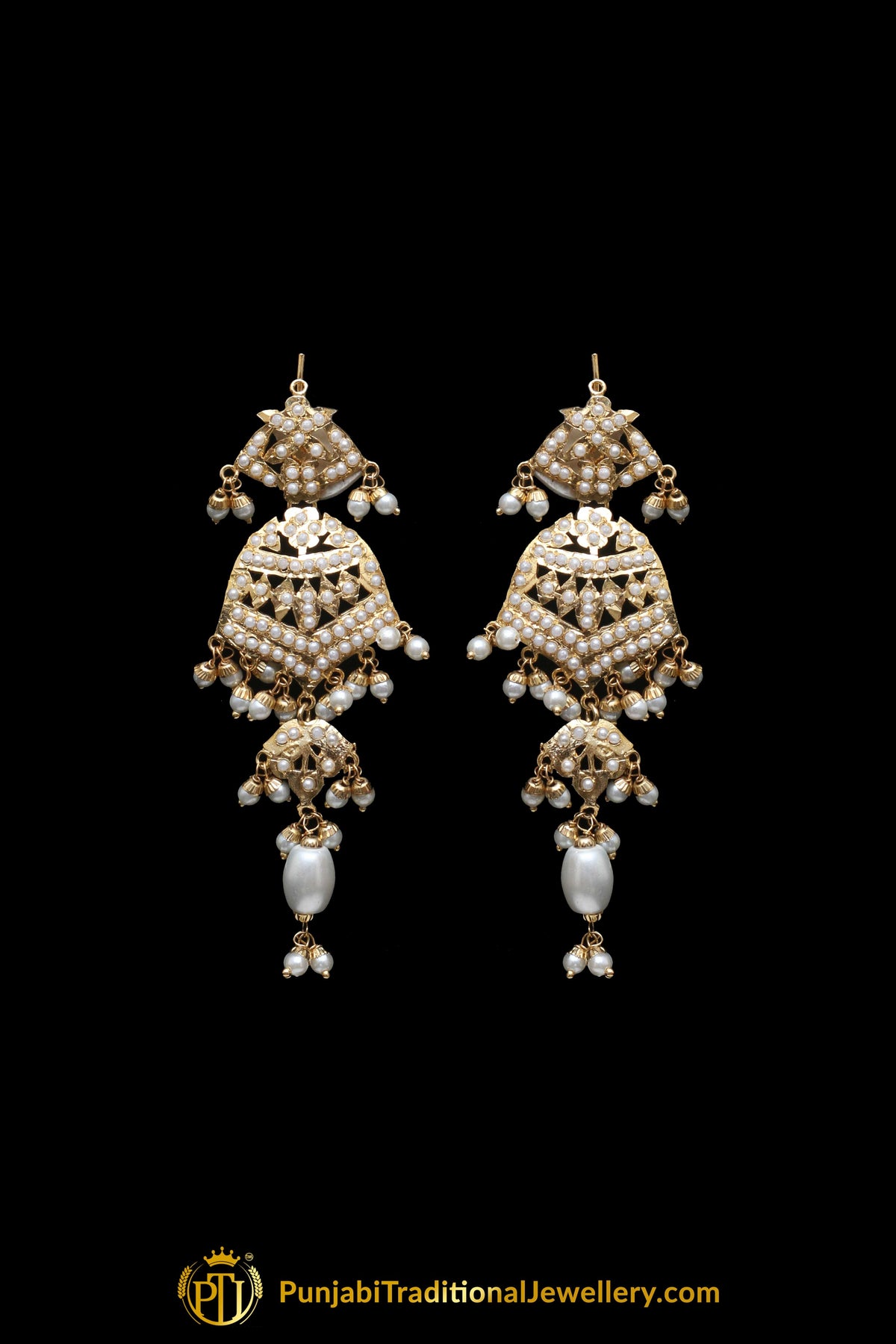 Jadau White Pearl  Mala Necklace Set By Punjabi Traditional Jewellery