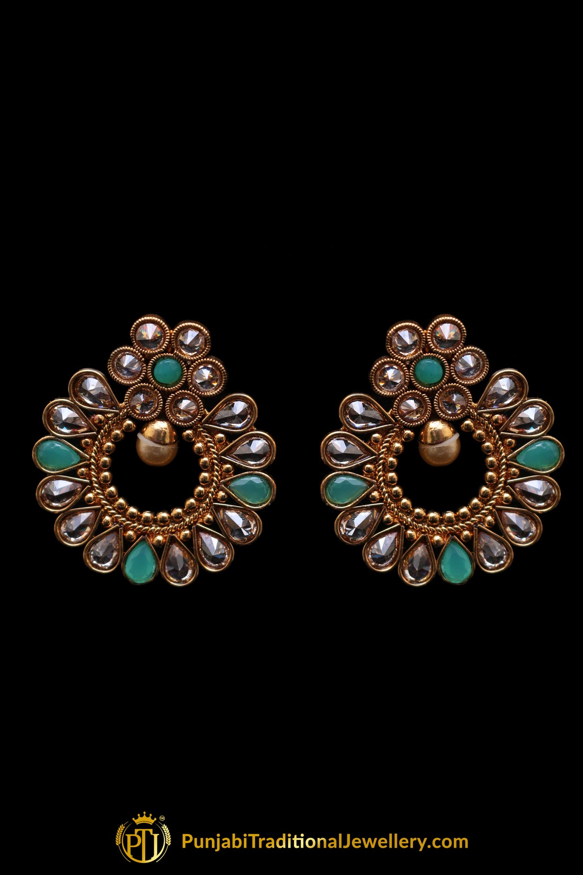 Green White Pearl Polki Necklace Set By Punjabi Traditional Jewellery