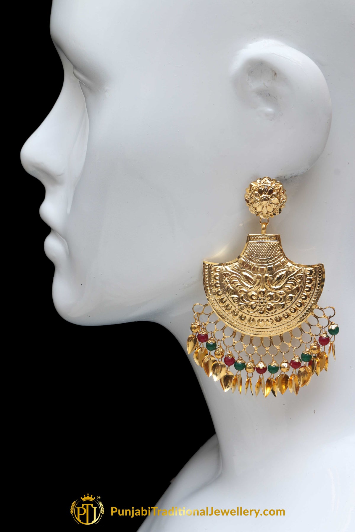 Red Green Pippal Patti Earring Tikka Set By Punjabi Traditional Jewellery