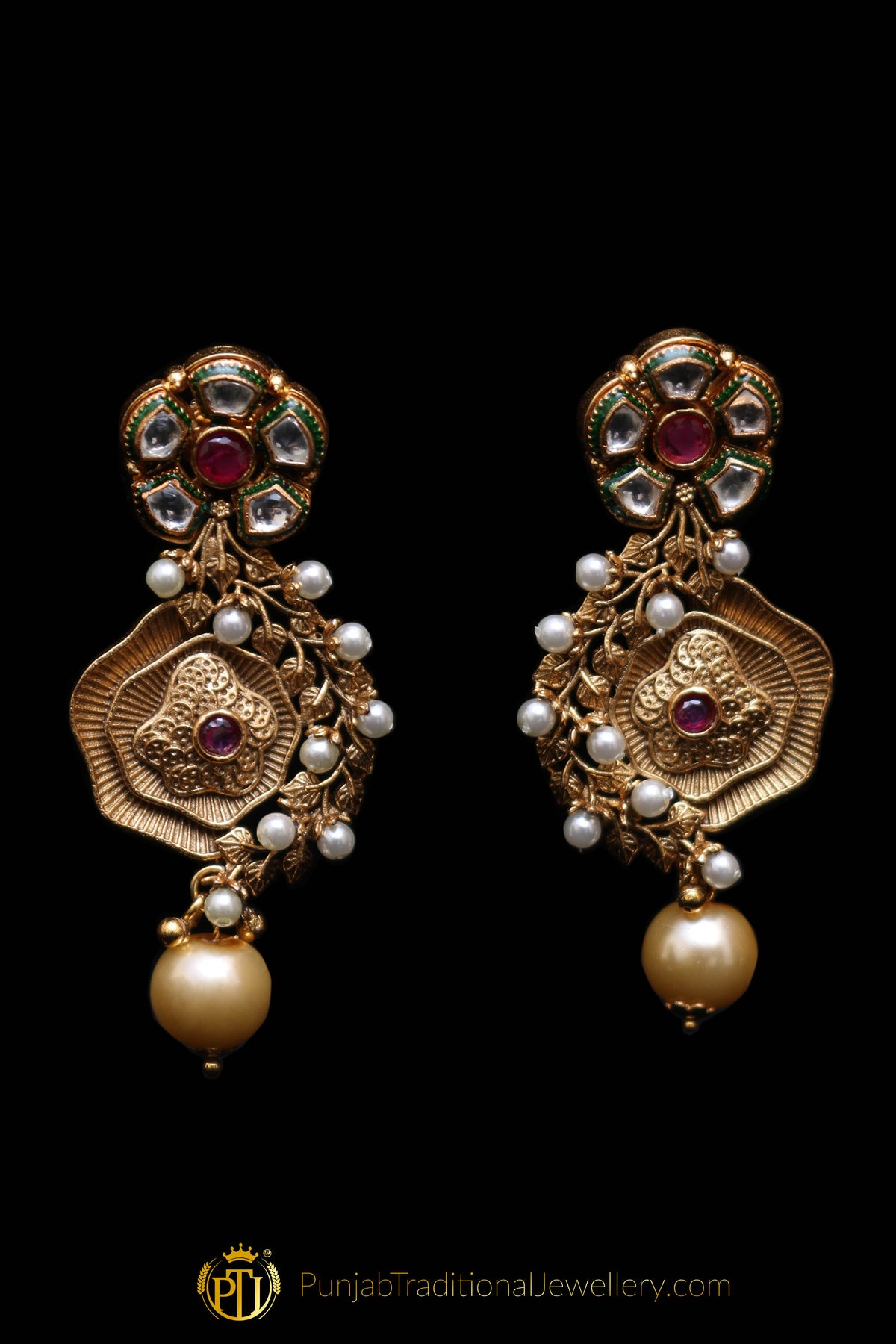 Antique Gold Rubby Necklace Set By Punjabi Traditional Jewellery
