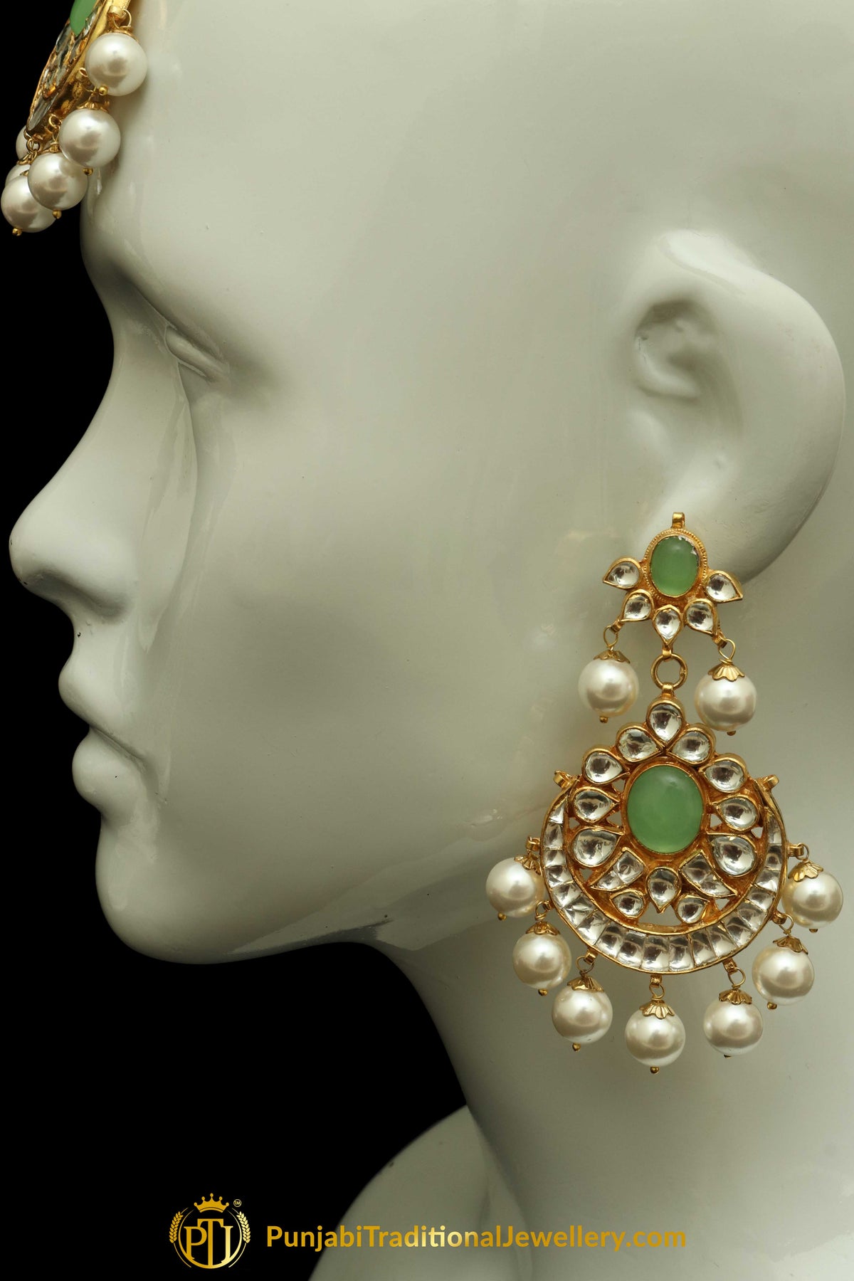 Emerald Kundan Earring Tikka Set | Punjabi Traditional Jewellery Exclusive