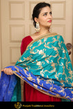 Blue & Firozi Color Pure Phulkari Dupatta By Punjabi Traditional Jewellery