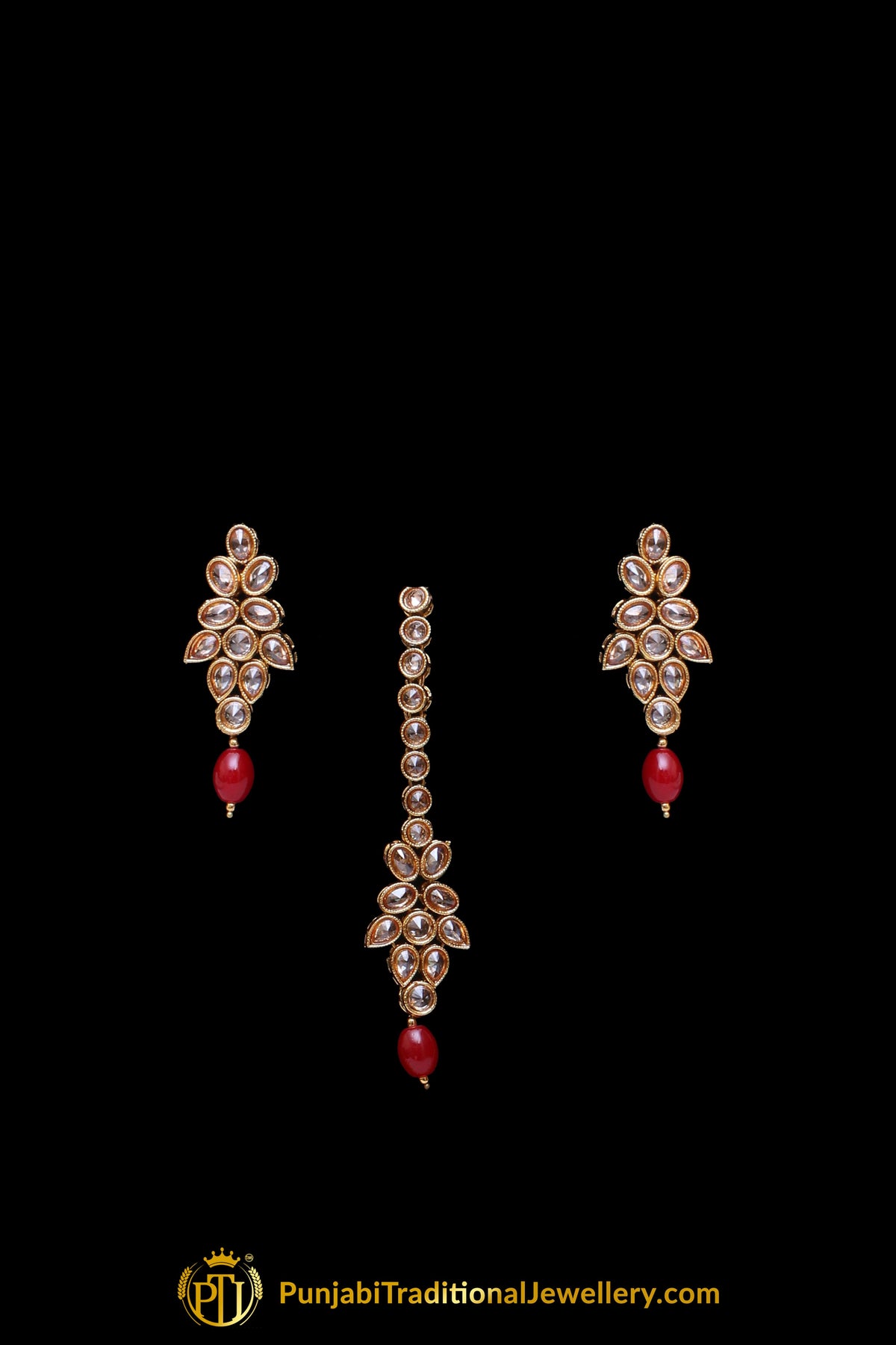 Red Champagne Stone Necklace Set By Punjabi Taditional Jewellery