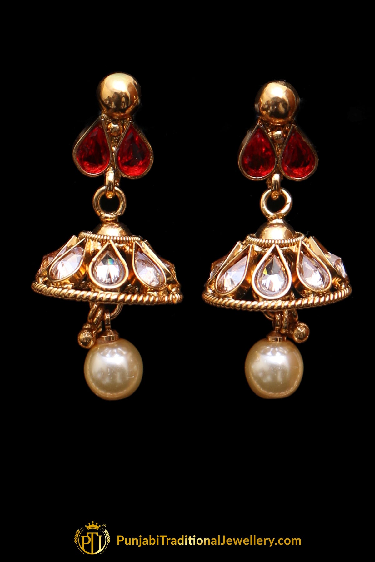 Red Polki Pearl Necklace Set By Punjabi Taditional Jewellery