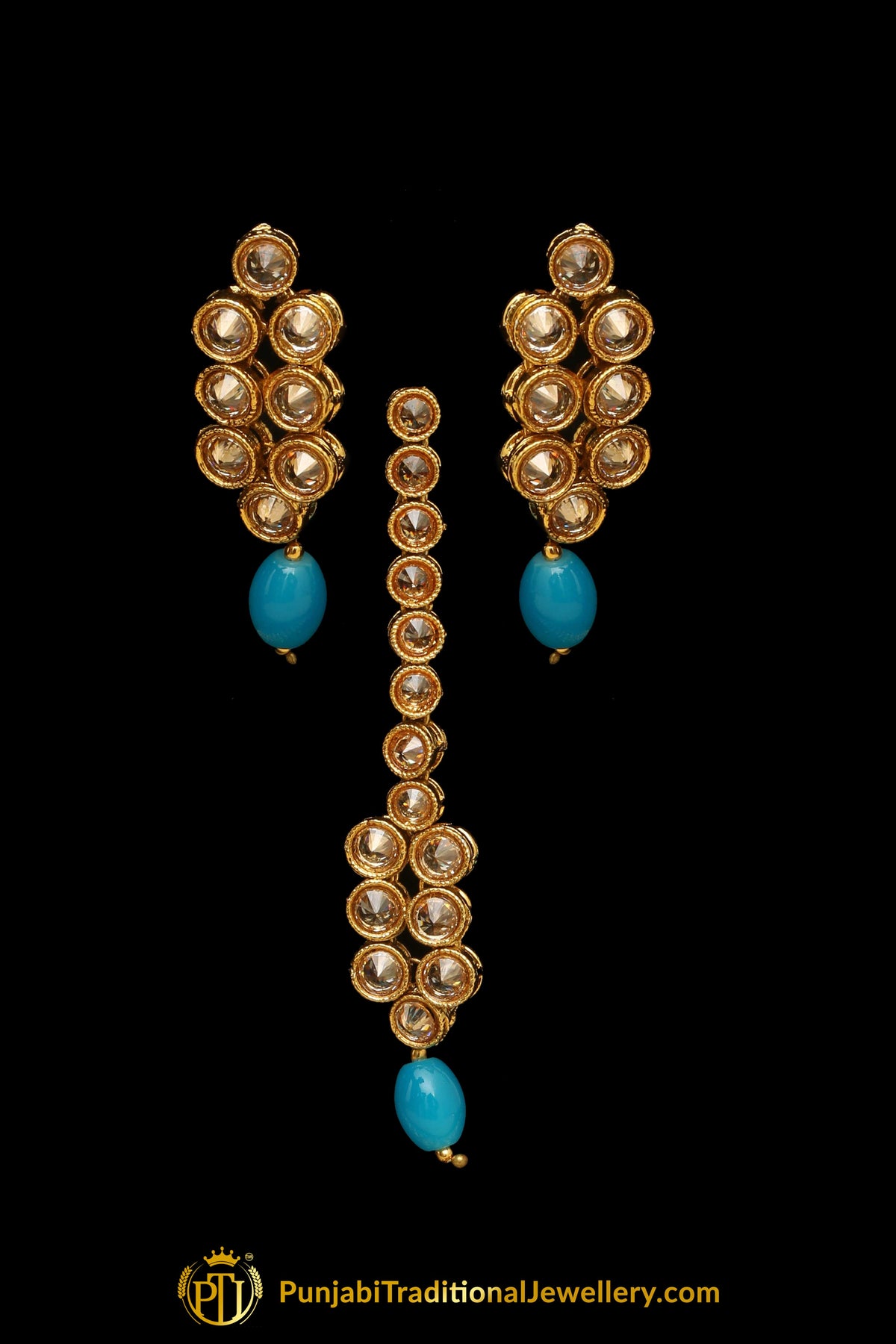 Firozi Polki Necklace Set By Punjabi Taditional Jewellery