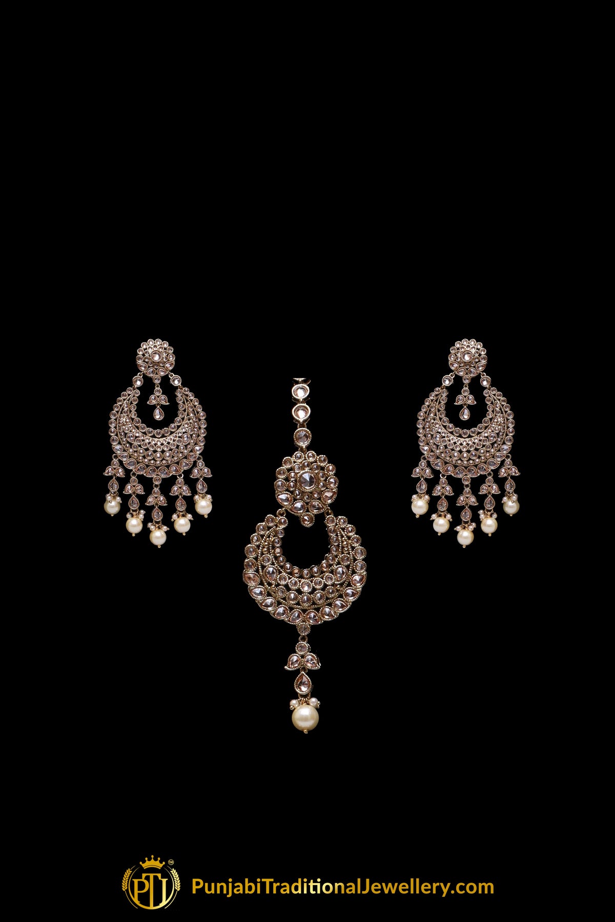 Golden Champagne Stone Necklace Set By Punjabi Traditional Jewellery