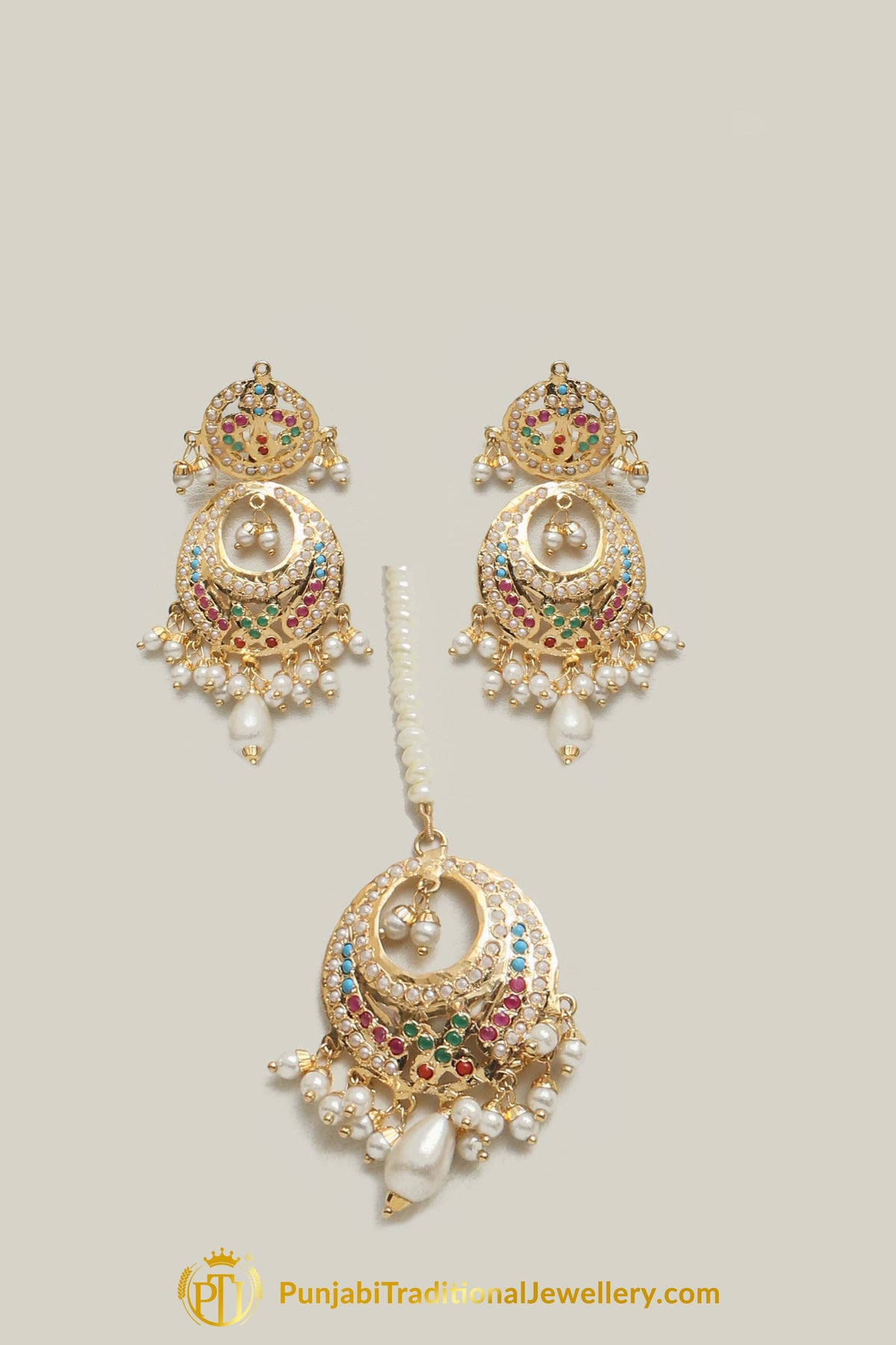 Jadau Multi Pearl Choker Necklace Set By Punjabi Traditional Jewellery