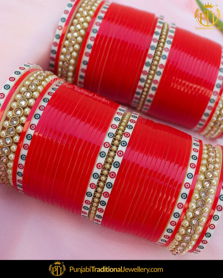 Dotted Champagne Stone Red Bridal Traditional Chura | Punjabi Traditional Jewellery Exclusive